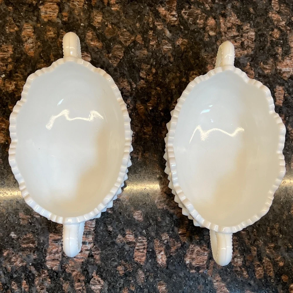 Two Vintage Fenton Hobnail Milk Glass Nut or Candy Bowl